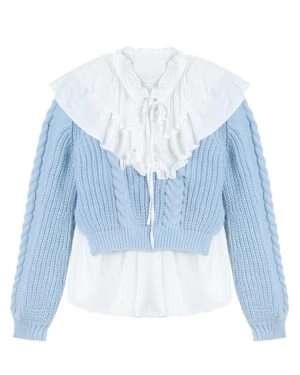 Blue Retro Ruffled Sweater | Yuna - ITZY