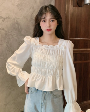 White Ruffled Square Neck Top | E:U - Everglow