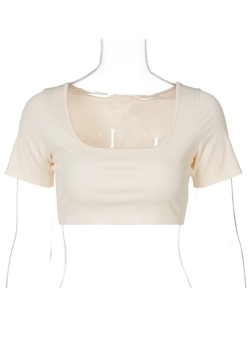 Beige Square Neck Cropped T-Shirt | Jennie – BlackPink