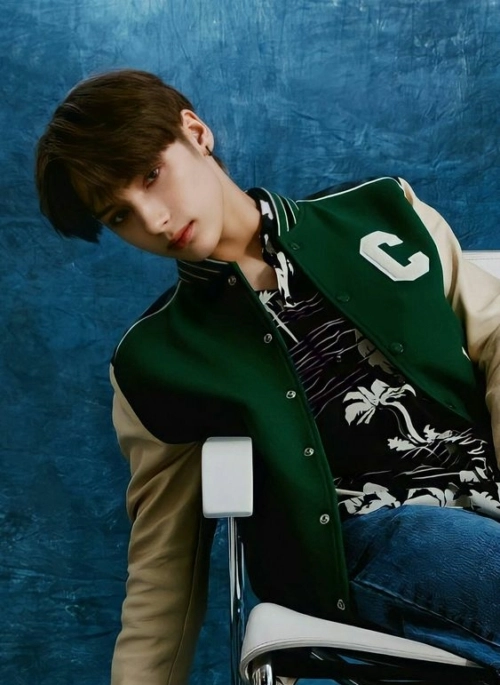 Green Leather Shoulders Baseball Jacket | Hueningkai – TXT