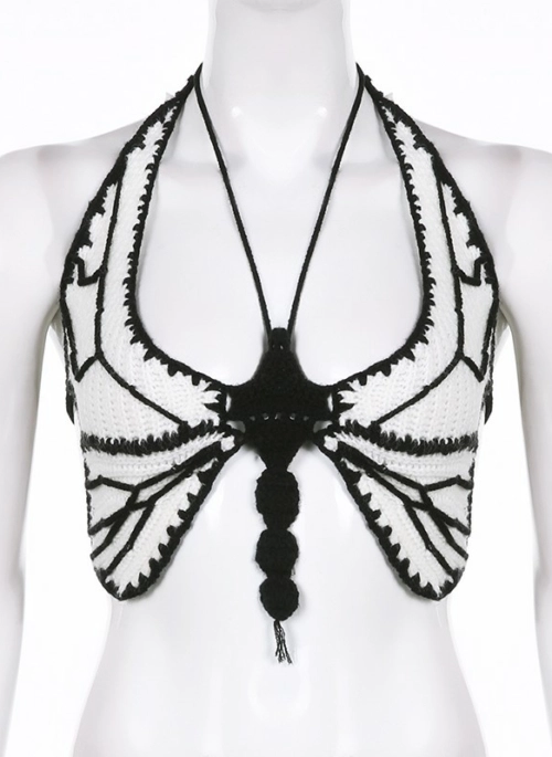 White Backless Crocheted Butterfly Crop Top | Ningning – Aespa