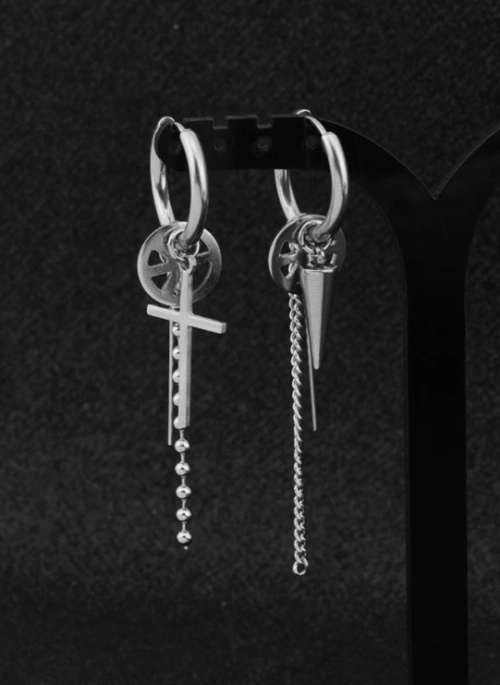 Silver Cross And Pendulum Asymmetrical Earrings | Jimin – BTS