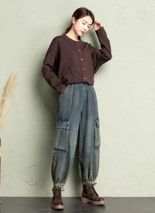 Blue Acid-Washed Cargo Jeans | Soyeon – (G)IDLE