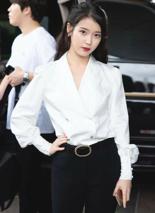 White Satin Double Breasted Suit Top | IU