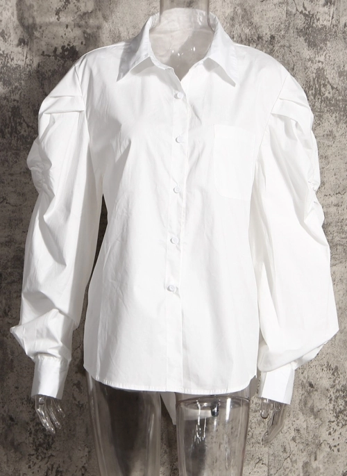 White Puffed Sleeve Shirt | Mia – Everglow