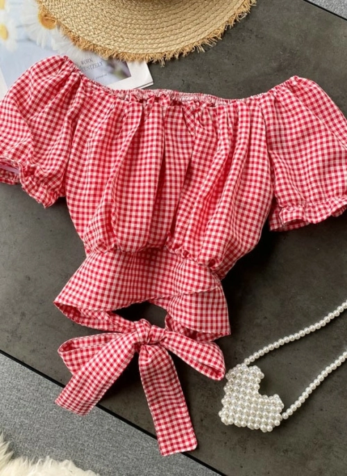 Red Gingham Puff Sleeves Crop Top | Vivi – Loona