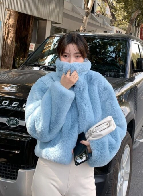 Blue Fur Short Jacket | LeeKnow – Stray Kids