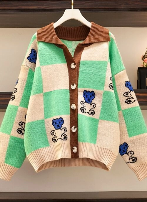 Green Checkered Bear Cardigan | Beomgyu – TXT