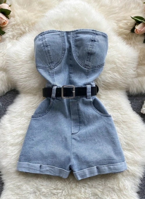 Blue Denim Short Jumpsuit | Onda – Everglow