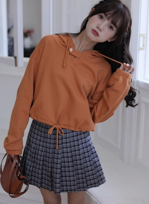 Orange Short Buttoned Detail Hoodie