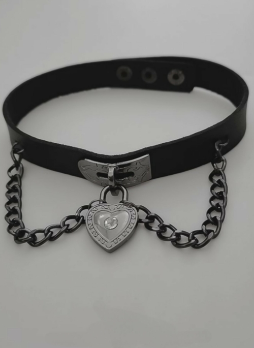 Black Heart Embellished Leather Choker | Yeojin – Loona