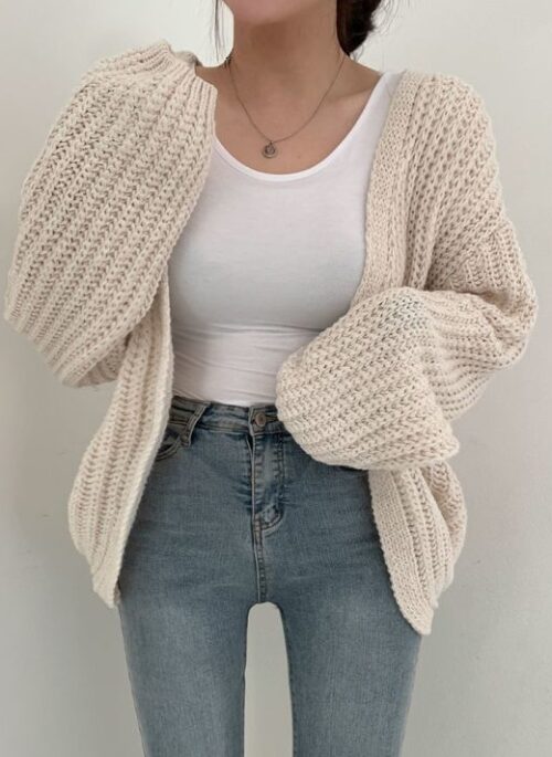 Creamy White Cozy Knitted Cardigan | Eunha – VIVIZ