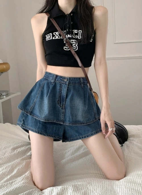 Blue Denim Layered Skorts | Sullyoon – NMIXX