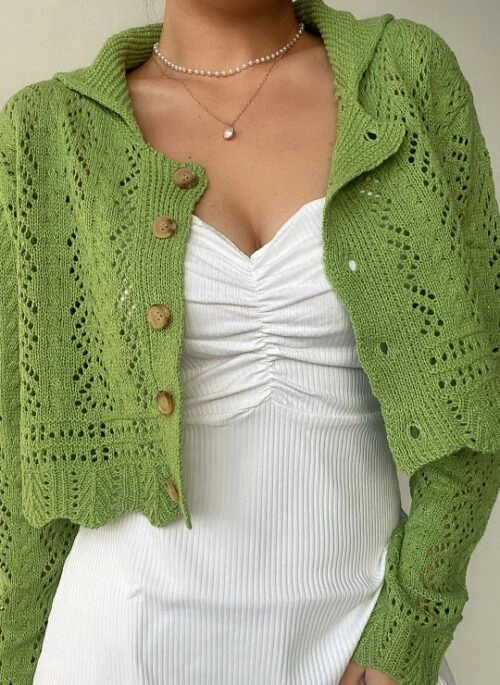 Green Jacquard Mesh Knit Cardigan | Hyuna