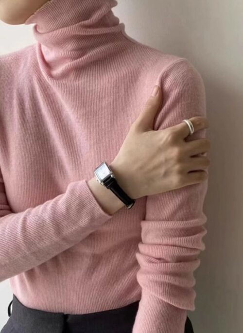 Pink Turtleneck Ribbed Sweater | Danielle – NewJeans