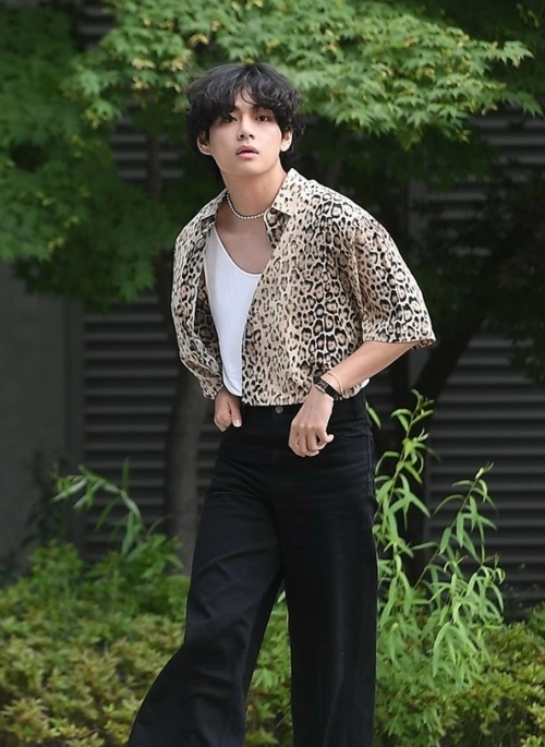 Beige Leopard Print Short Sleeves Oversized Shirt | Taehyung – BTS