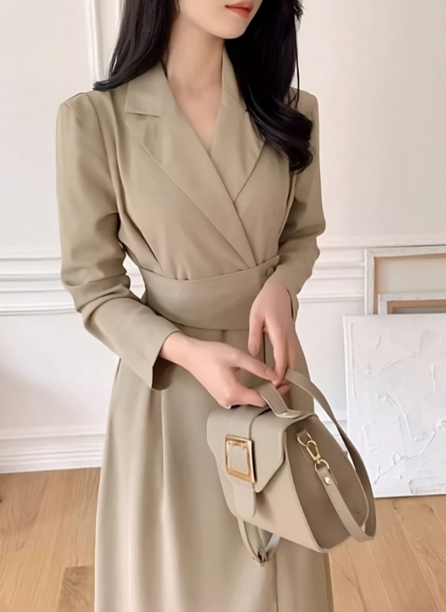 Beige Wrap Suit Dress | Seo Dal Mi – Start-Up