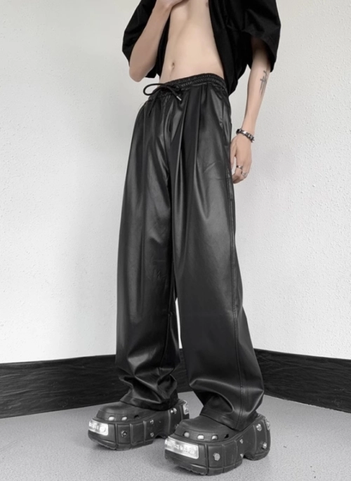 Black Wide Leg Faux Leather Pants | Jungkook – BTS