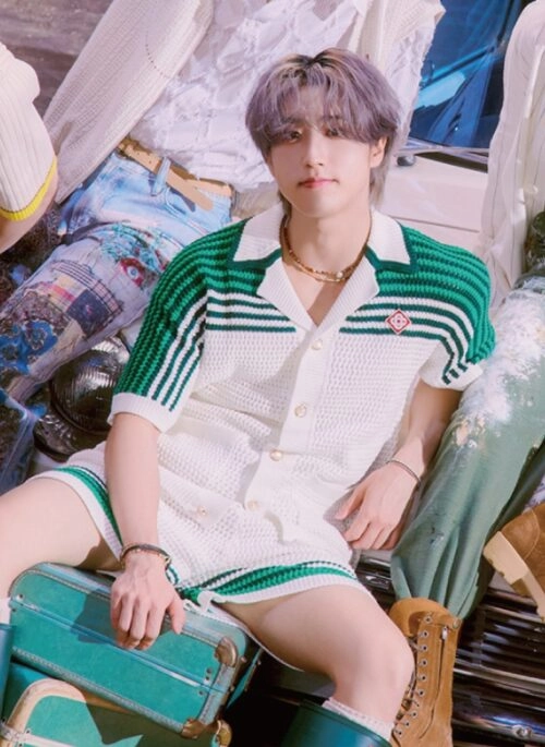 White Striped Short Sleeve Cardigan | Jisung – Stray Kids