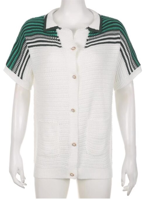 White Striped Short Sleeve Cardigan | Jisung – Stray Kids