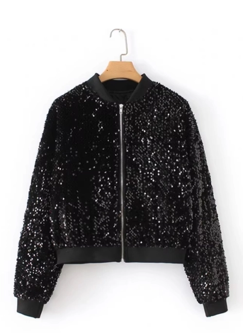 Black Cropped Sparkly Sequin Jacket | Liz – IVE