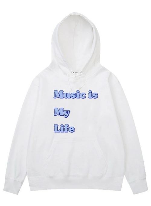 White ‘Music Is My Life’ Printed Hoodie | San – ATEEZ