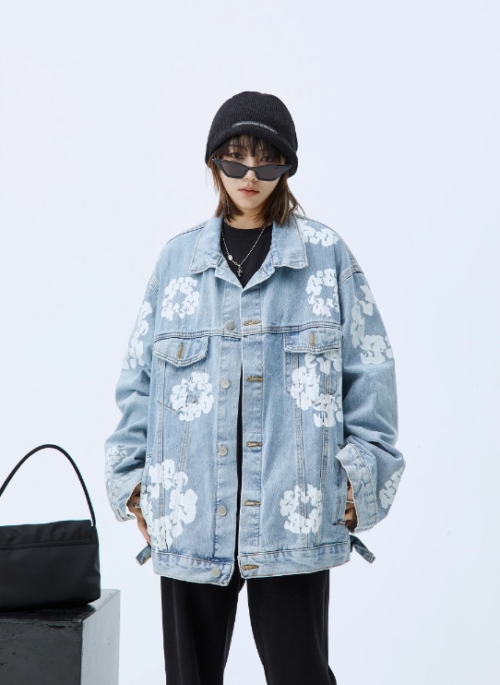 Blue Floral Print Denim Jacket | Hyein – NewJeans