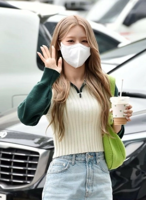 Green And White Zip-Up Cropped Sweater | Miyeon –  (G)I-DLE