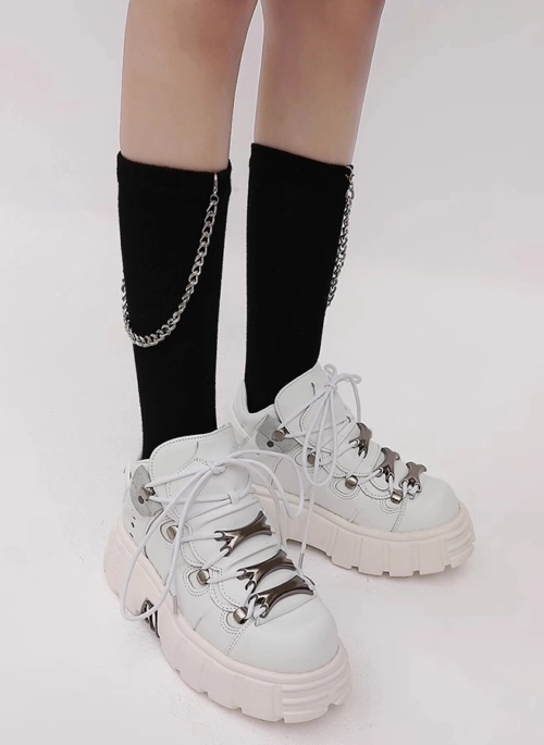 White Metal Edgy Chunky Platform Shoes | Haewon – NMIXX