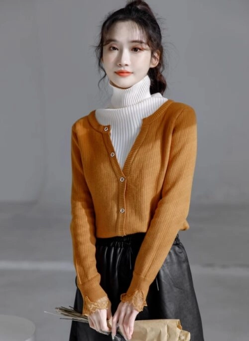 Brown Layered Turtleneck Sweater