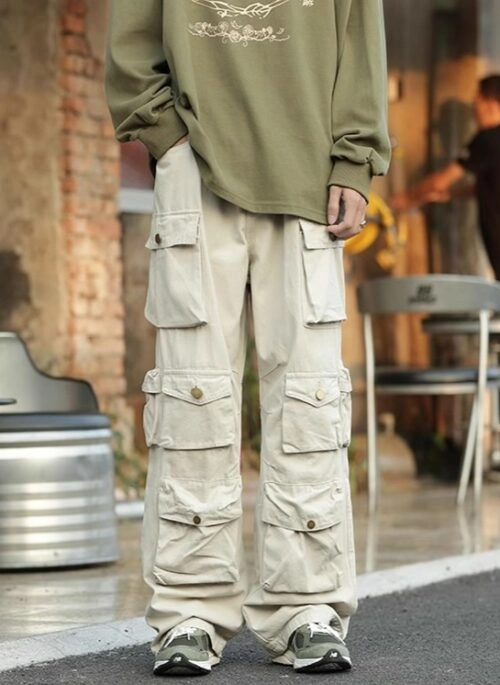 Beige Wide Leg Cargo Pants | Chaeyoung – Twice