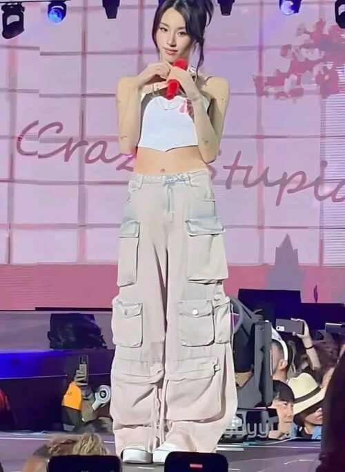 Beige Wide Leg Cargo Pants | Chaeyoung – Twice