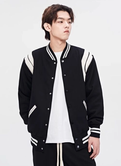 White Lined Black Baseball Jacket | Rose – BlackPink