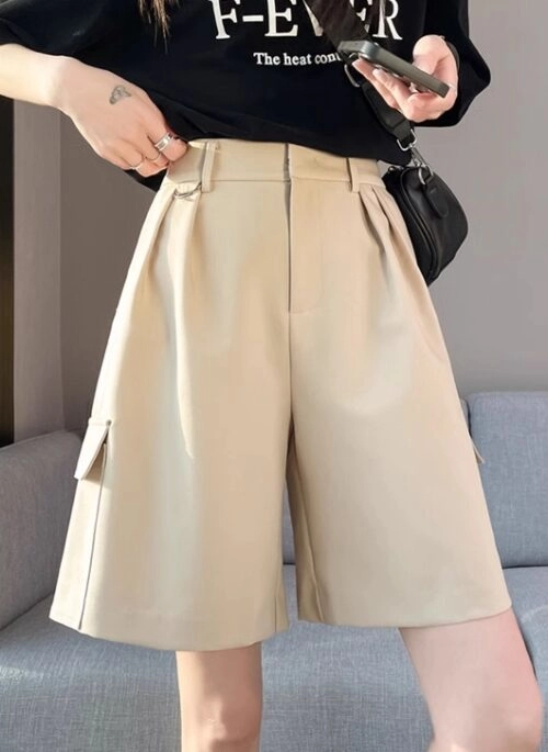 Beige Mid-Length Wide Leg Shorts | Jimin – BTS