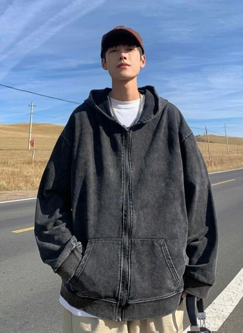 Black Washed Hooded Jacket | Wooyoung – ATEEZ