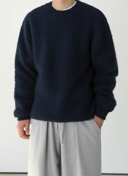 Navy Blue Plush Crew Neck Sweater | Mingyu – Seventeen