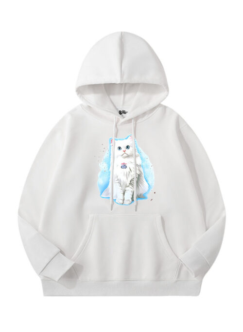 White Cat Print Hoodie | Haerin – NewJeans