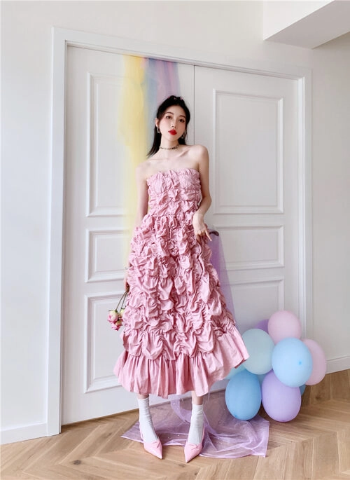 Pink Crumpled Texture Puffy Dress | Asa – BabyMonster