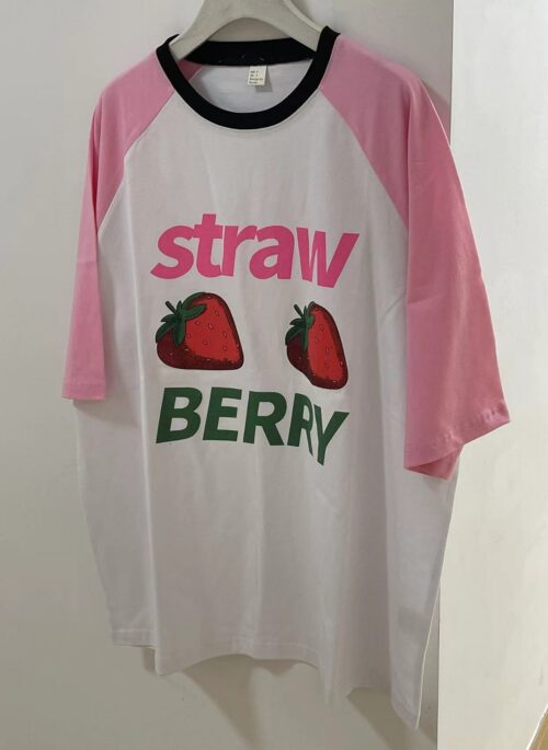 White Strawberry Print Raglan T-Shirt | Hyein – NewJeans