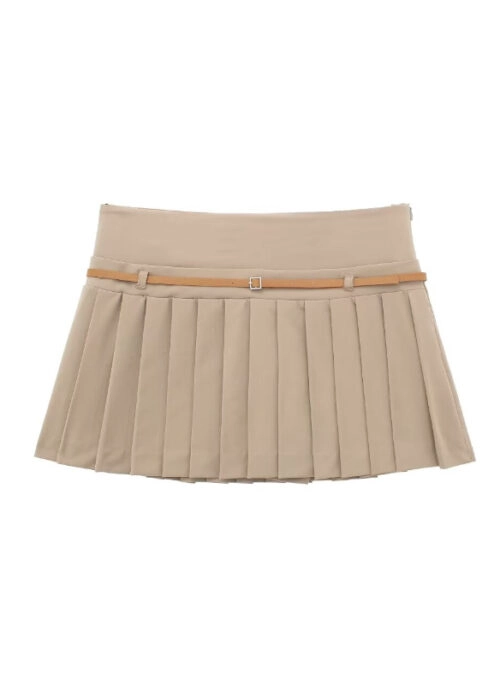 Beige Pleated Belted Skirt | Ruka – BabyMonster