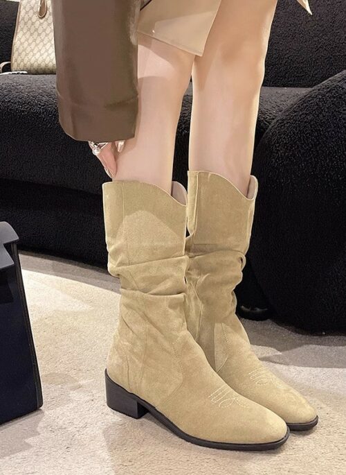 Beige Suede Cowboy Boots | Irene – Red Velvet