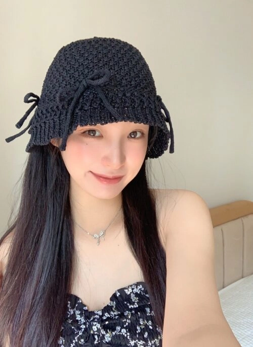 Black Bowknot Crochet Fisherman Hat | Nayeon – Twice