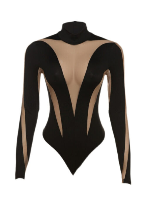 Black Cut-Out Mesh Bodysuit Top | Miyeon – (G)I-DLE