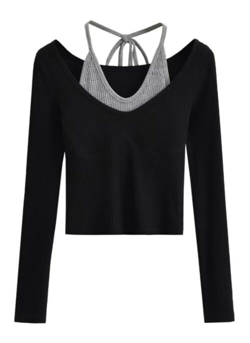 Black Two-Piece Illusion Long Sleeve Top | Pharita – BabyMonster