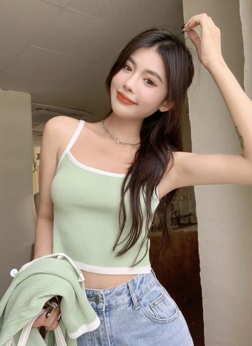 Green Ribbed Sling Crop Top With White Lining | Go Eun Ha – My Sweet Mobster