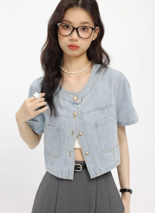 Blue  Casual Short Style Denim Jacket