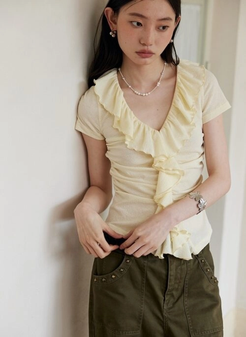 Yellow Ruffles Short Sleeves Top | Shuhua – (G)I-DLE