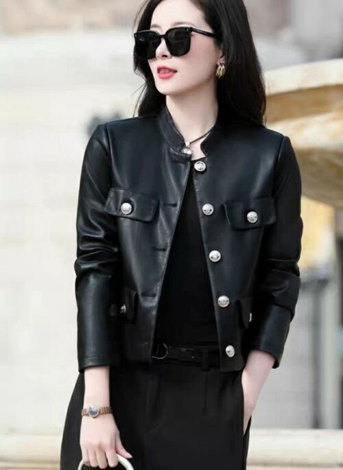 Black Big Buttoned Leather Jacket | Ningning – Aespa