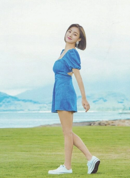 Blue Denim Style Puff Sleeves Dress | Jihyo – Twice