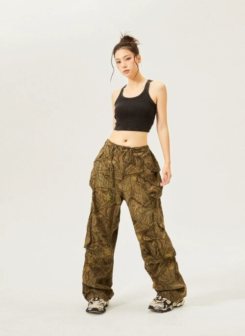 Brown Camouflage Multi-Pocket Cargo Pants | Jennie – BlackPink